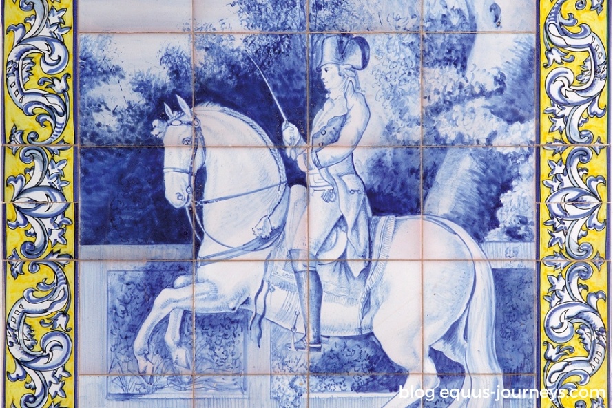 Tiles with a depiction of a man on a horse