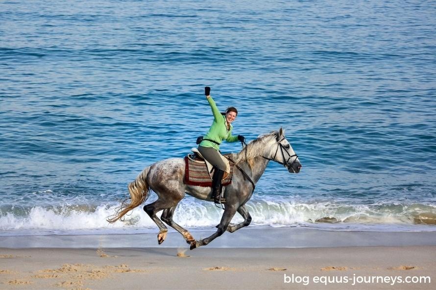Rider cantering at the beach